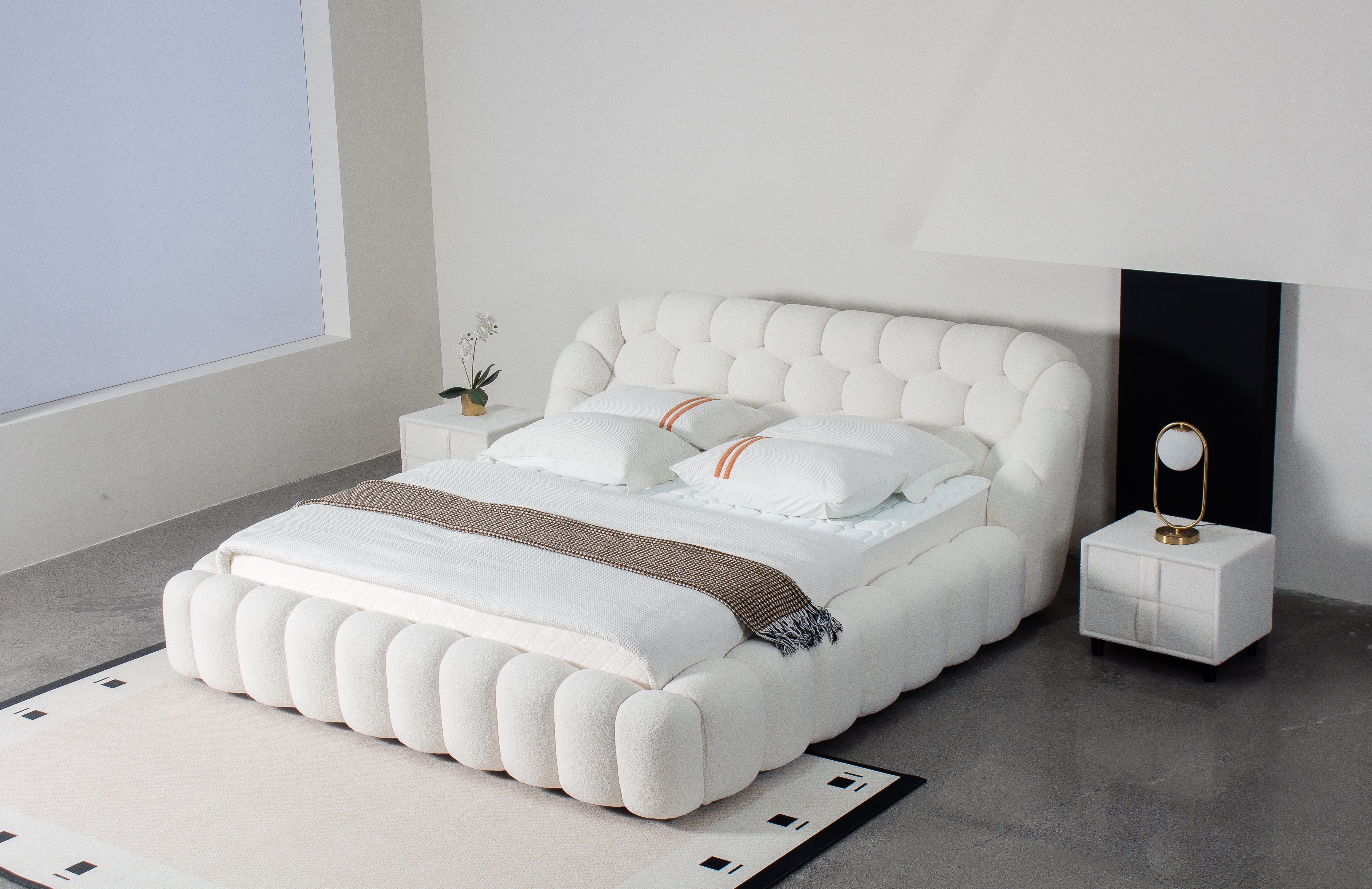 Bubble Tufted Lamb Wool Platform Bed – Queen & King Size