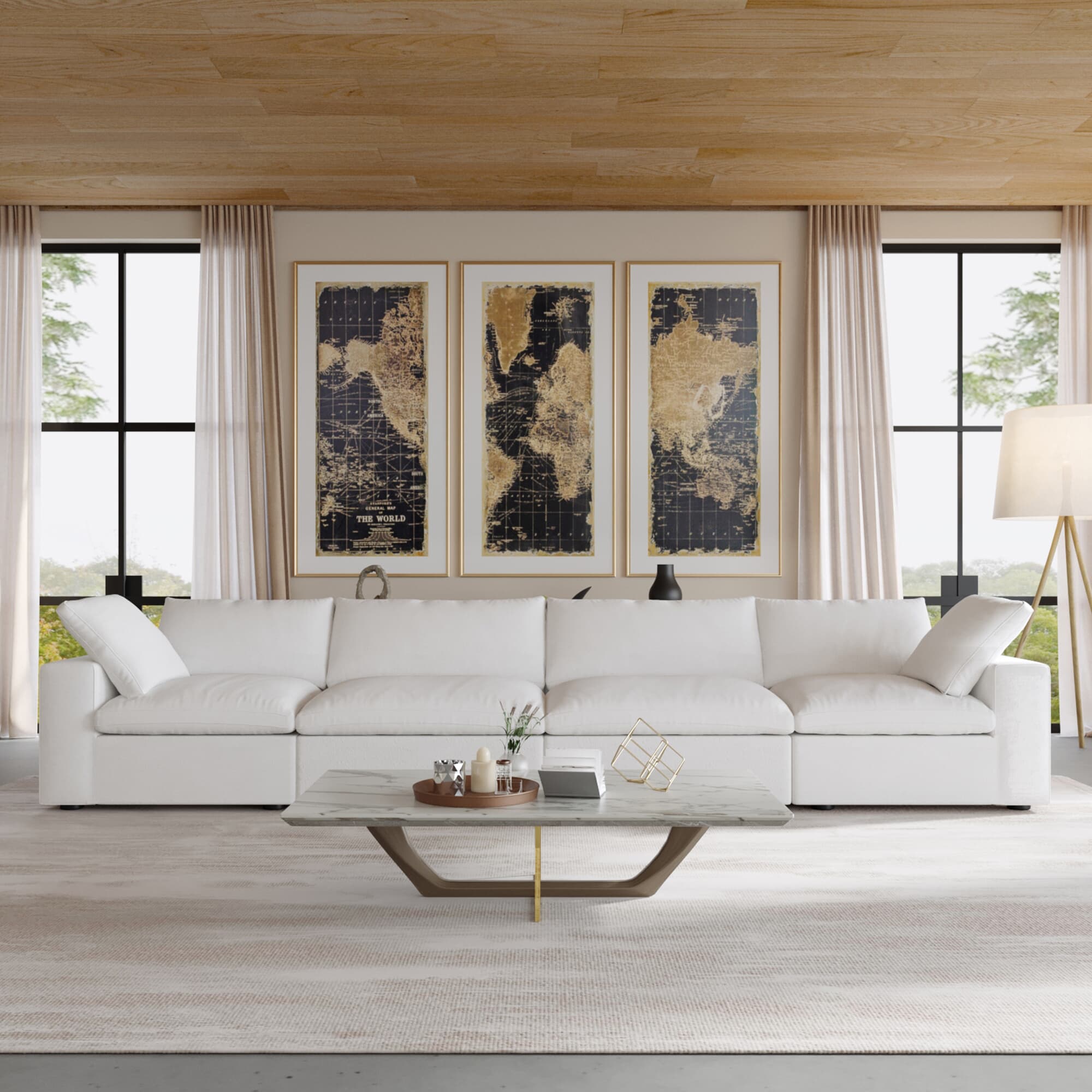 TH Cloud Sectional Modular Sofa | Replaceable Cover 160-Inch Linen Sleepers 4-Seaters