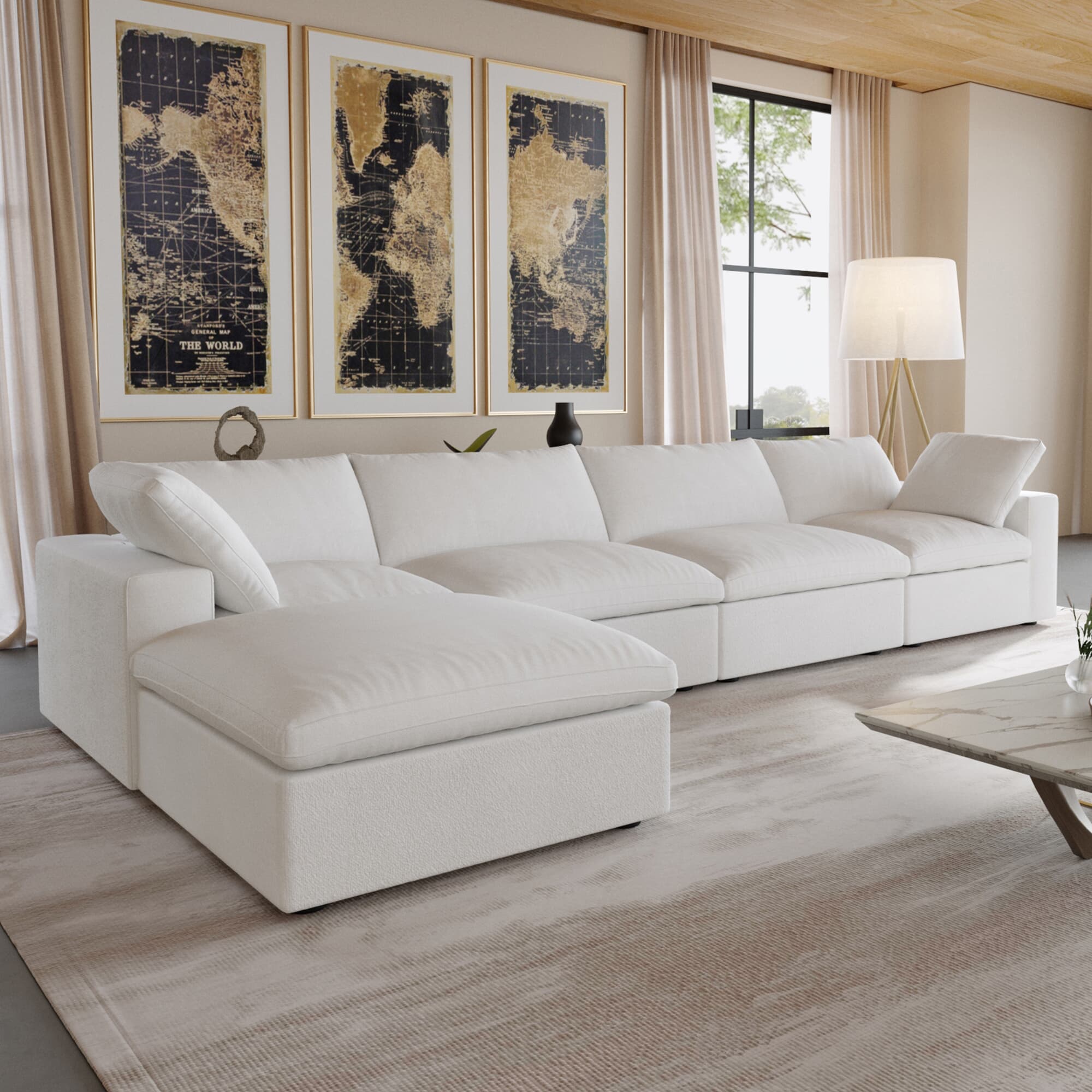 TH Cloud Sectional Modular Sofa | Modular Washable 160-Inch Linen L-Shaped Sectionals 5-Seaters