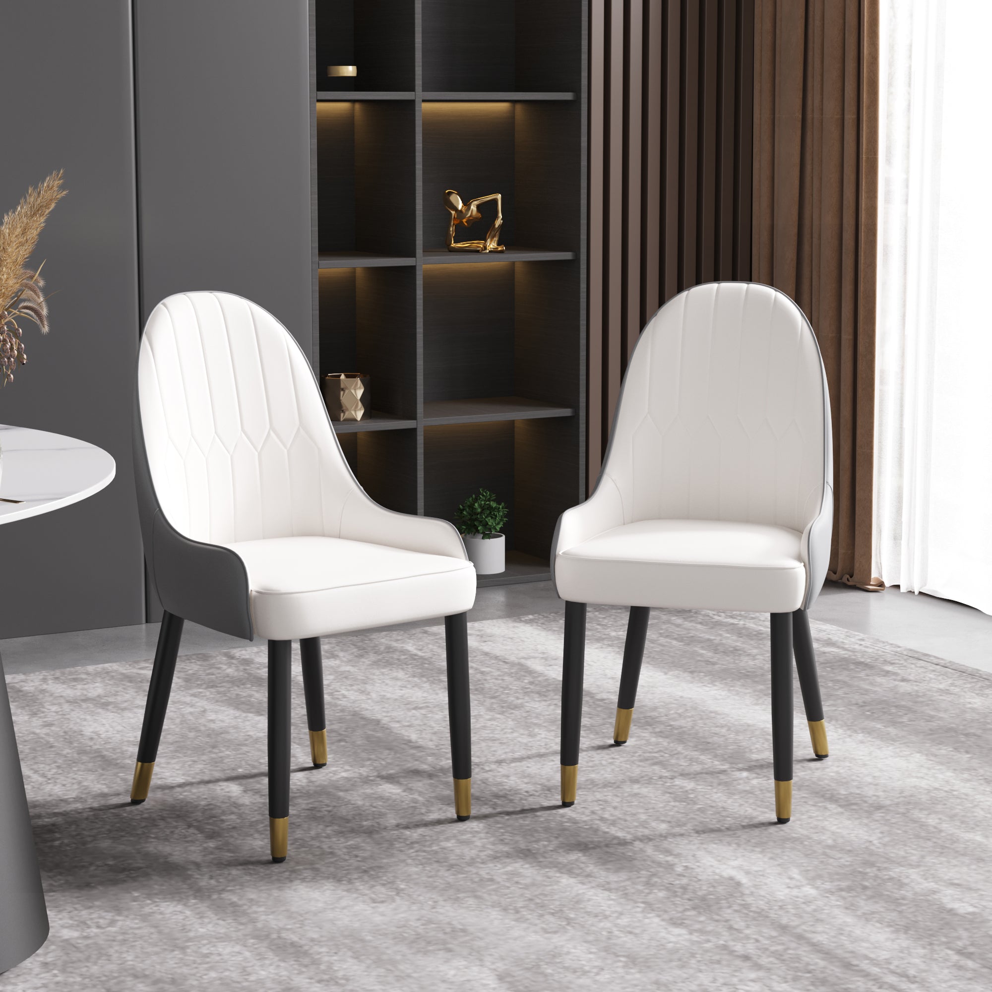 TH Quilted Back Dining Chair Set of 2 | Contrast Color Vegan Leather
