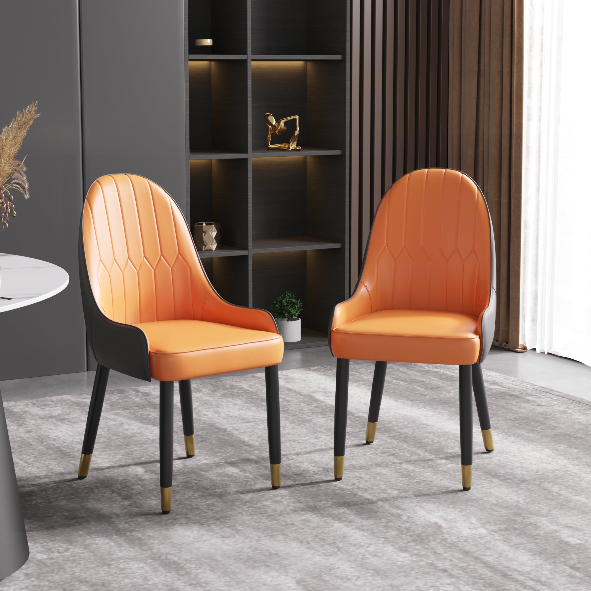 TH Quilted Back Dining Chair Set of 2 | Contrast Color Vegan Leather