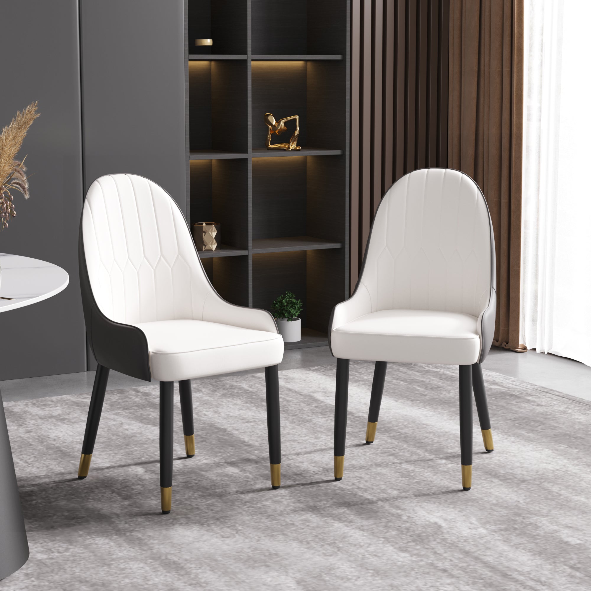 TH Quilted Back Dining Chair Set of 2 | Contrast Color Vegan Leather
