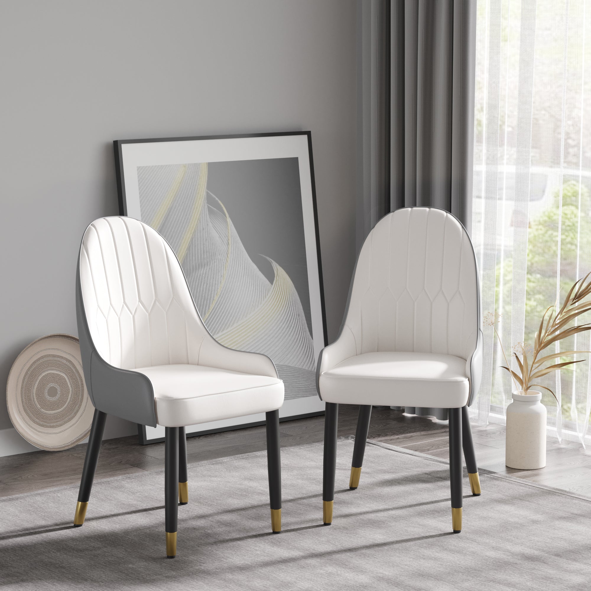 TH Quilted Back Dining Chair Set of 2 | Contrast Color Vegan Leather